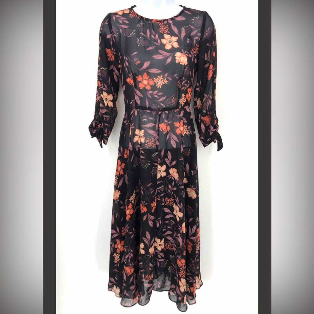 I Madeline Black Purple Multi Floral Mix Dress NWT